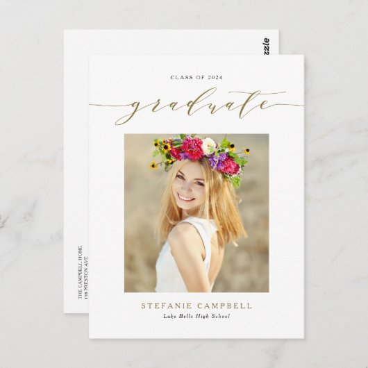 Gold Whimsical Script Class of 2023 Abschluss Postkarte (Vorne/Hinten)