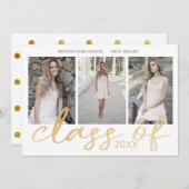 Gold Whimsical Script Foto Abschluss Card Save The Date (Vorne/Hinten)