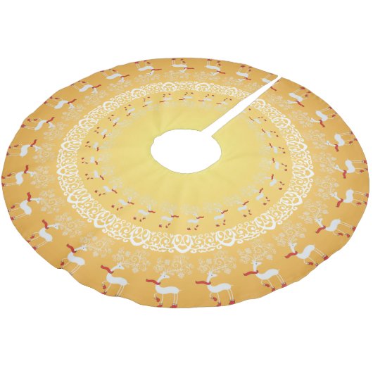 Gold Whimsisches Weihnachtsfest Prancing Hirsch un Polyester Weihnachtsbaumdecke (Schrägansicht)