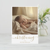 Gold Whimsy Script Gender Neutral Christening Einladung (Stehend Vorderseite)