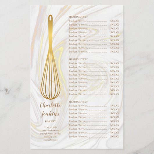 Gold Whisk Bakery Patisserie Marmor Service Menü (Vorne)