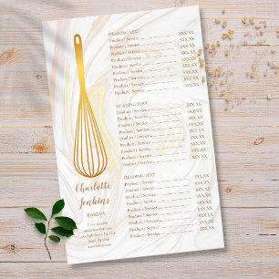 Gold Whisk Bakery Patisserie Marmor-Service-Menü Flyer