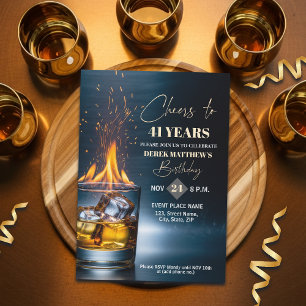 Gold Whiskey Thema Männer 41. Geburtstagsfeier Einladung
