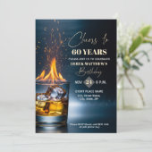 Gold Whiskey Thema Männer 60. Geburtstagsfeier Einladung (Stehend Vorderseite)