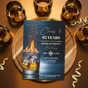 Gold Whiskey Thema Männer 62. Geburtstagsfeier Einladung