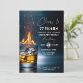 Gold Whiskey Theme Men 77th Birthday Party Einladung (Stehend Vorderseite)