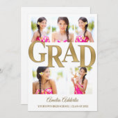 Gold White 5 Foto Grad Party Einladung (Vorne/Hinten)