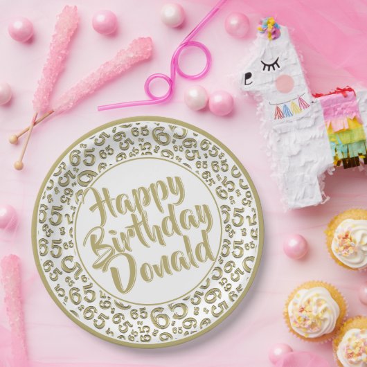 Gold/White 65th Random Number Pattern Pappteller (Party)