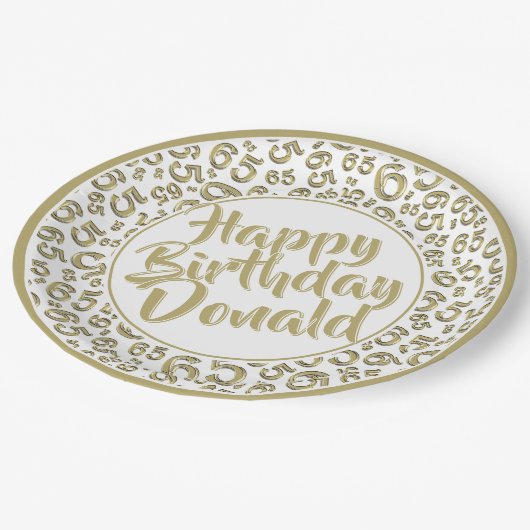Gold/White 65th Random Number Pattern Pappteller (Schrägansicht)