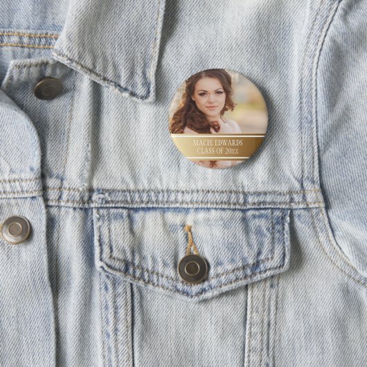 Gold White Abschluss Foto Grad Jahr Button (Beispiel)