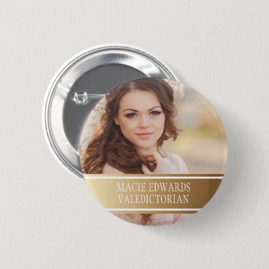 Gold White Abschluss Foto Valedictorian Button (Vorne & Hinten)