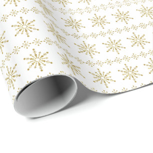 Gold & White Abstrakte Weihnachtsschneeflocken Geschenkpapier