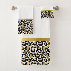 GOLD WHITE ANIMAL LEOPARD BADEZIMMER SET
