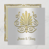 Gold White Art Deco Damask Einladung 2 (Vorne/Hinten)