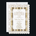Gold White Art Deco Gatsby 20s Style Sweet 16 Einladung<br><div class="desc">Elegantes,  romantisches Art Deco Great Gatsby Stil Design. Es ist im Art-Déco-Stil,  Imitate goldgeflochtene Folie eckig,  Ziergegenstände,  prächtige Vintage Schriftart,  auf einem weißen,  vergoldeten Art Deco Hintergrund. Verwenden Sie das Tool Anpassen,  um Ihre Informationen hinzuzufügen. Für passende Artikel besuchen Sie bitte meine anguläre Art Style Collection</div>