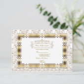 Gold White Art Deco Gatsby 20s Style Wedding RSVP (Stehend Vorderseite)