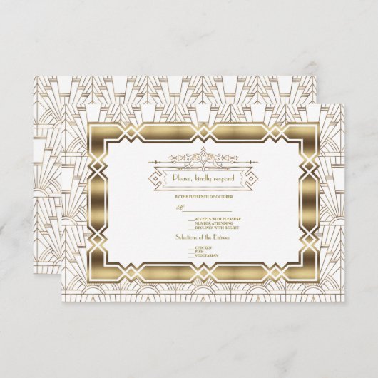 Gold White Art Deco Gatsby 20s Style Wedding RSVP (Vorne/Hinten)