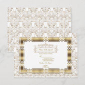 Gold White Art Deco Gatsby 20s Style Wedding RSVP Karte (Vorne/Hinten)