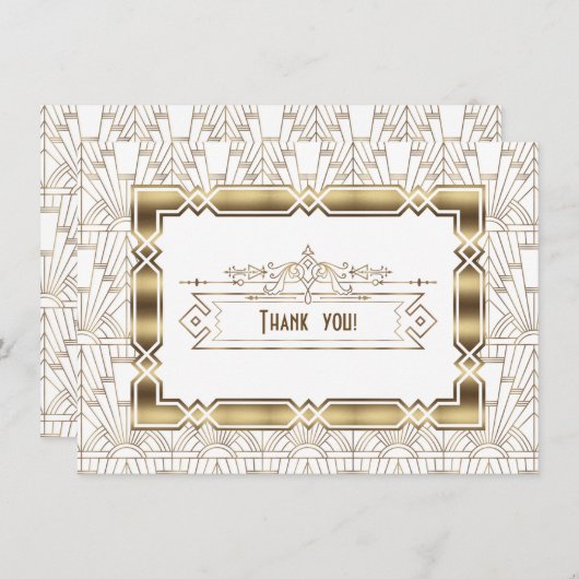 Gold White Art Deco Great Gatsby 1920s Vielen Dank Dankeskarte (Vorne/Hinten)