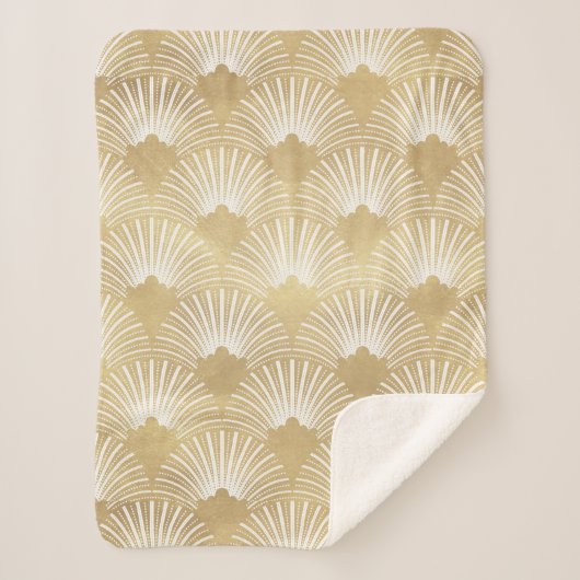 Gold & White Art Deko Nahtloses Muster Sherpadecke (Vorderseite)