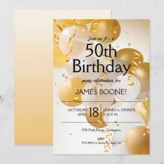 Gold White Balloons Geburtstag Einladung