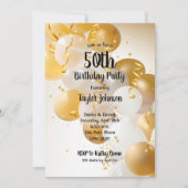 Gold White Balloons Geburtstagsparty Einladung (Vorderseite)