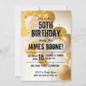 Gold White Balloons Geburtstagsparty Einladungen (Vorderseite)