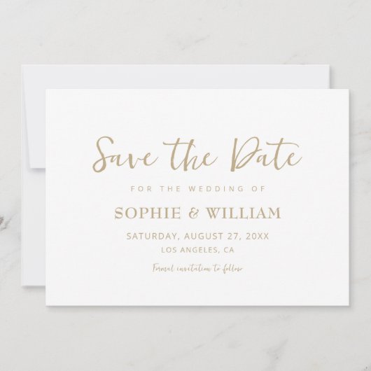 Gold & White Beautiful Elegante Hochzeit Save The Date (Vorderseite)