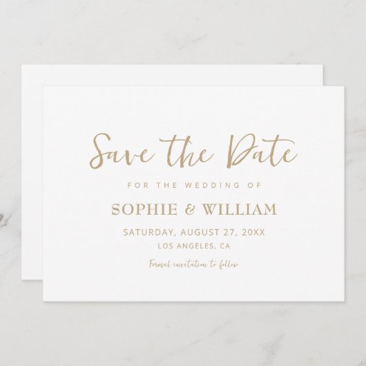 Gold & White Beautiful Elegante Hochzeit Save The Date (Vorne/Hinten)
