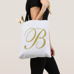Gold & White Benutzerdefiniertes Monogramm  Tasche