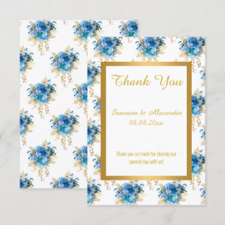 GOLD WHITE BLUE FLORAL Danke Karte