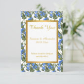 GOLD WHITE BLUE FLORAL Danke Karte (Stehend Vorderseite)