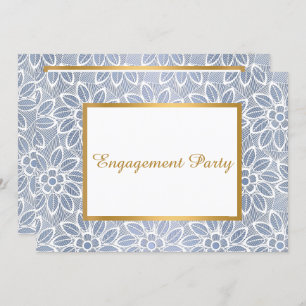 GOLD WHITE BLUE LACE VINTAG ENGAGEMENT PARTEI EINLADUNG