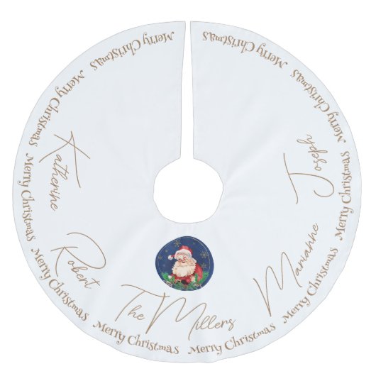 Gold White Blue Santa Classic Weihnachten Polyester Weihnachtsbaumdecke (Vorderseite)