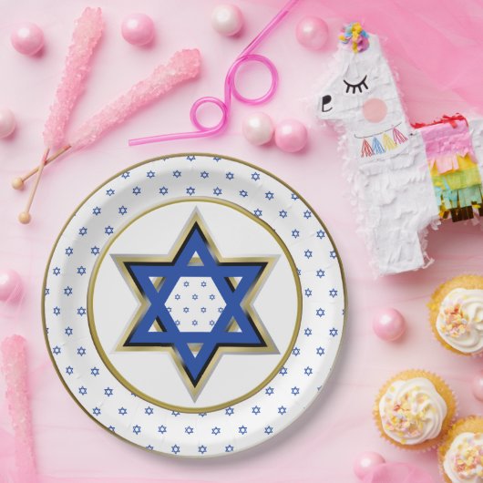Gold White Blue Star von David Gold Ring Trim Pappteller (Party)