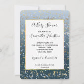 Gold White Blue Stars Shine Bright Baby Dusche Einladung (Vorderseite)