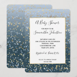 Gold White Blue Stars Shine Bright Baby Dusche Einladung