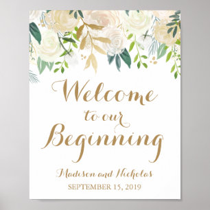 Gold White Blume Herzlich willkommen bei unserem B Poster