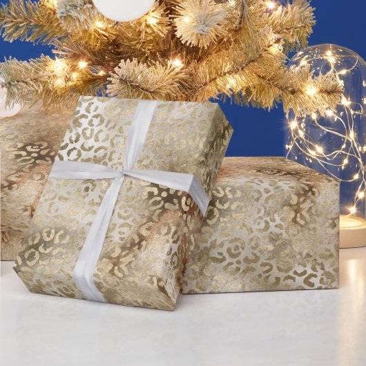 Gold White Brown Leopard Print Geschenkpapier (Feiertage)