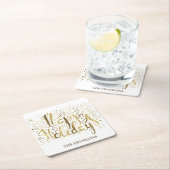 Gold White Brush Script glücklich Weihnachten Weih Rechteckiger Pappuntersetzer (Vor Ort)