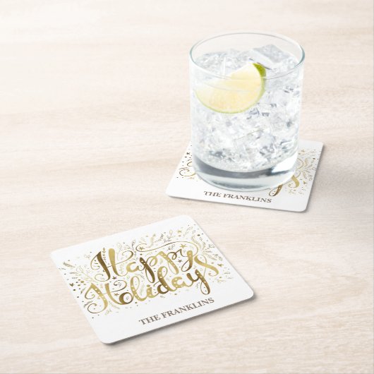 Gold White Brush Script glücklich Weihnachten Weih Rechteckiger Pappuntersetzer (Vor Ort)