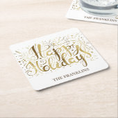 Gold White Brush Script glücklich Weihnachten Weih Rechteckiger Pappuntersetzer (angewinkelt)