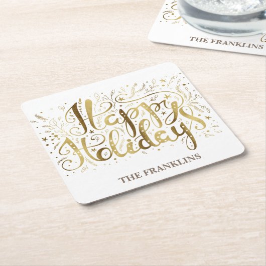 Gold White Brush Script glücklich Weihnachten Weih Rechteckiger Pappuntersetzer (angewinkelt)