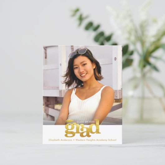 Gold White Budget Foto Abschluss Fett Cap Einladun (Stehend Vorderseite)