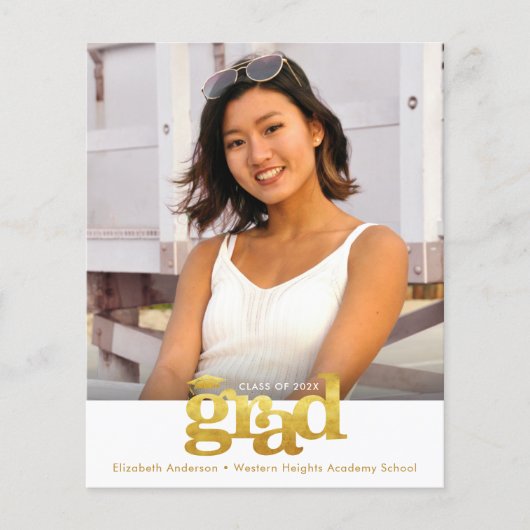 Gold White Budget Foto Abschluss Fett Cap Einladun (Vorderseite)