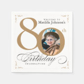 Gold White Calligraphy Custom Foto 80. Geburtstag Serviette (Vorderseite)