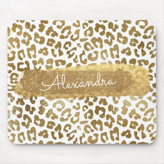 Gold & White Cheetah Print mit Gold Glitzer Mousepad (Vorne)
