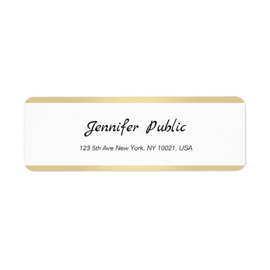 Gold White Chic Handschrift Einfache Rücksendeadre (Vorne)