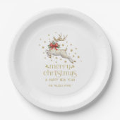 Gold White Christmas Reindeer Pappteller (Vorderseite)