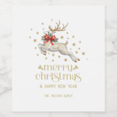 Gold White Christmas Reindeer Weinetikett (Einzelnes Label)